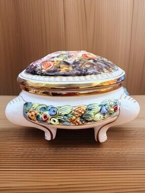 Vintage Collectible Capodimonte Porcelain Trinket Jewelry Box Italy 4.15"T